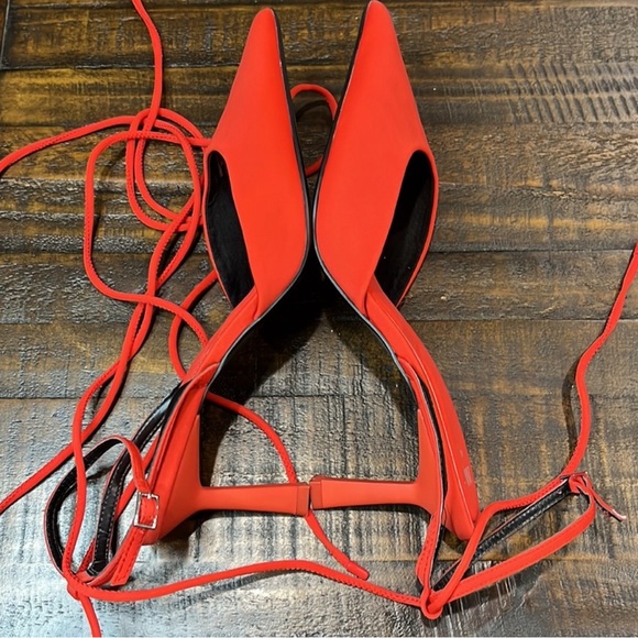 ZARA HIGH-HEEL FABRIC SLINGBACK SHOES Orange/Red - Picture 2 of 4